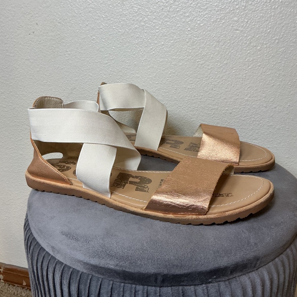 SOREL Women Ella Sandal Natural Rose Gold Elastic Ankle Strap Slide Womens 10Mโ